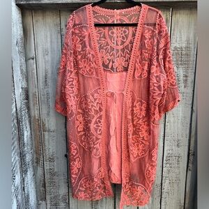 Coral Lace Kimono Cardigan Large